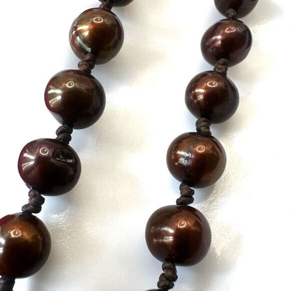 Nakamol brown  and cream pearl multi strand long chain necklace - Picture 14 of 15